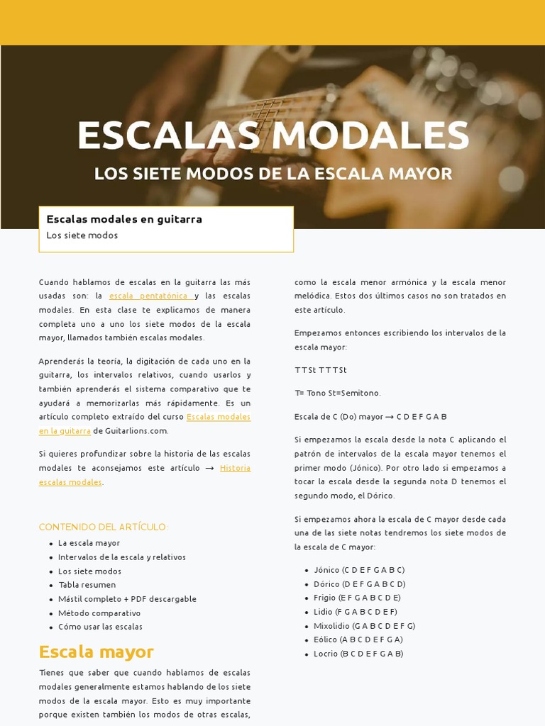 Guía de Escalas Modales en Guitarra | PDF | Escala (música) | Modo (música)