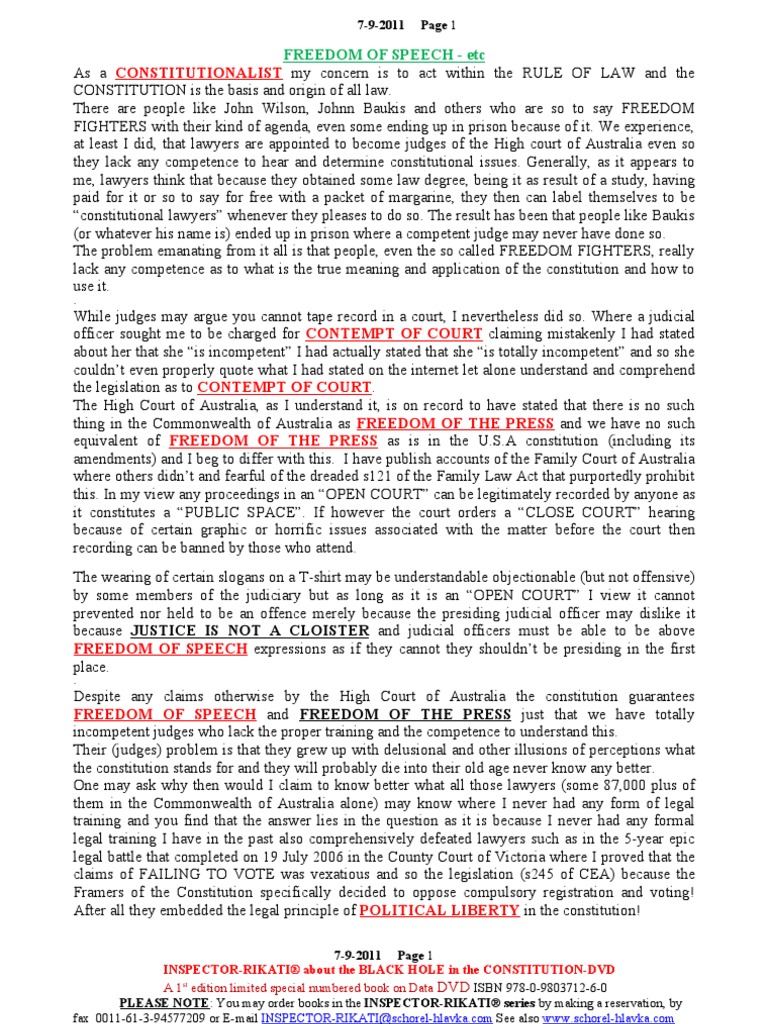 110907-Freedom of Speech - Statement | PDF | Lawyer | High Court Of ...