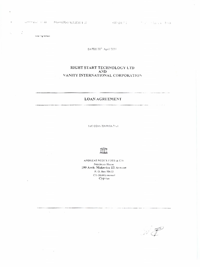 Loan Agreement Between Right Start Technology and Vanity International