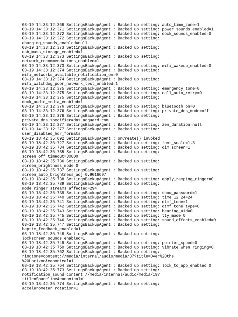Android Settings Backup Log | PDF | Computers