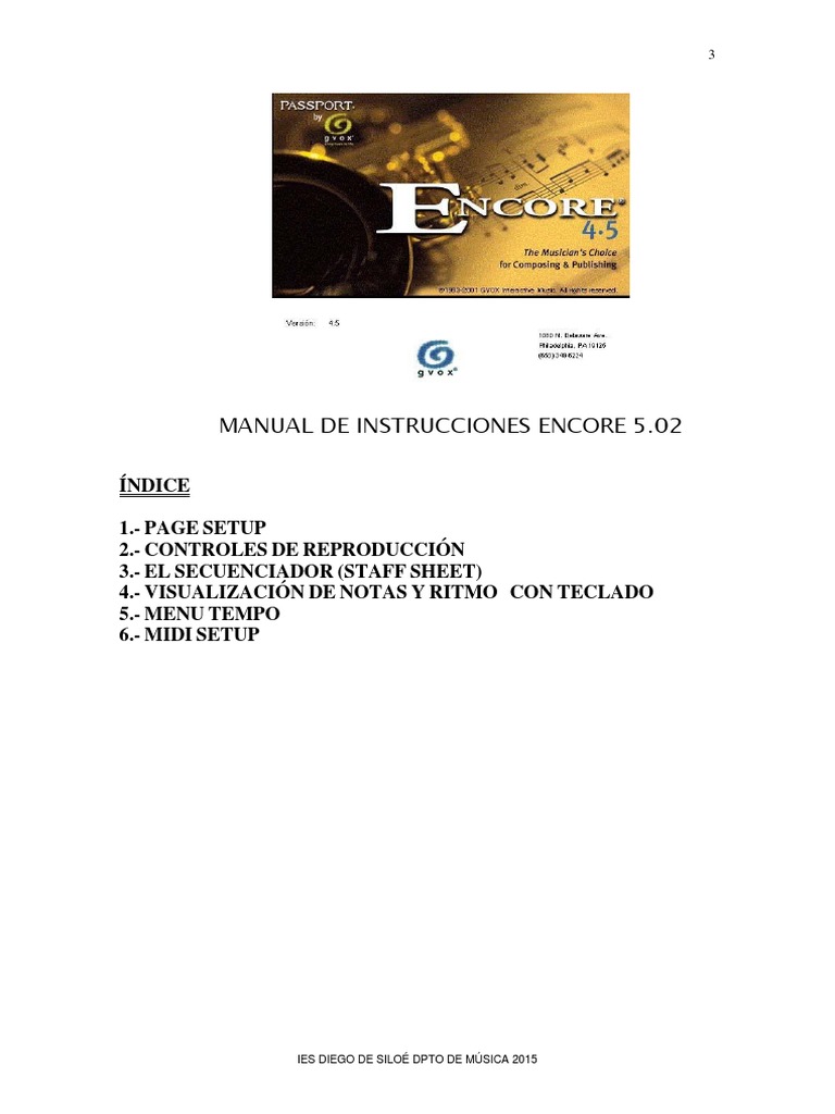 Manual de Encore 5.02 en Español | PDF | Ventana (informática) | Partituras
