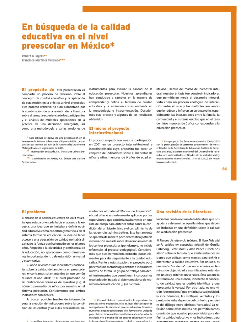 Calidad Educativa Preescolar en México | PDF | Educación de la primera ...