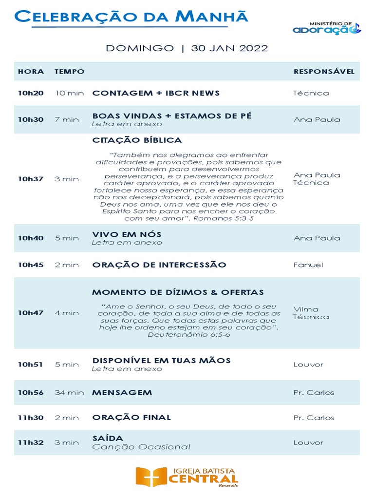 Ordem De Culto 1 Com Letras PDF Jesus Ora o