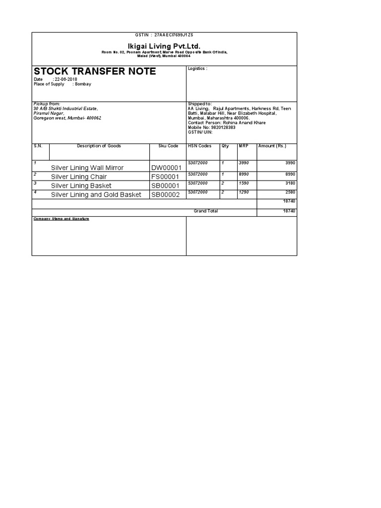 Stock Transfer Note Page 1 PDF