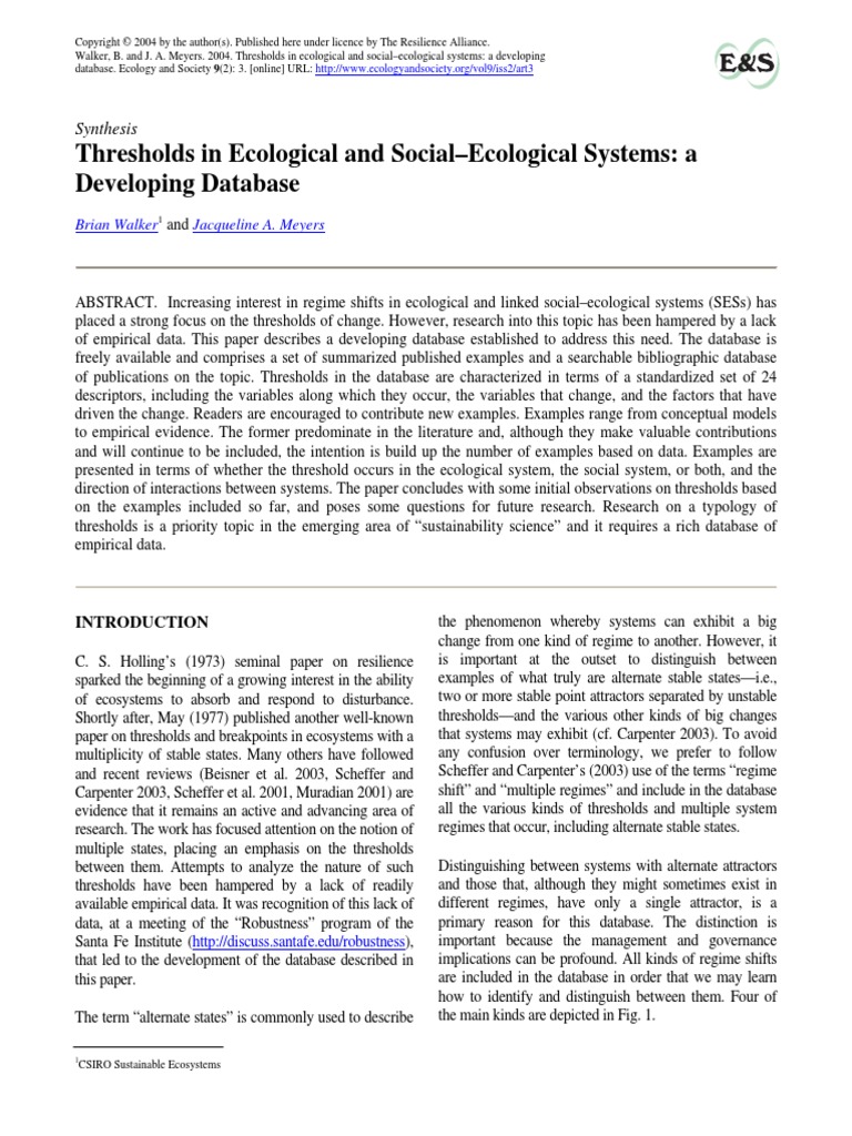 2004 Thresholds in Ecological and Social Ecological systems PDF