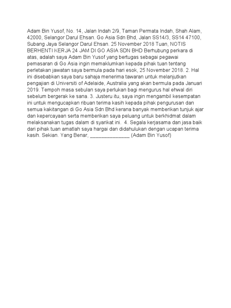 NOTIS PENGUNDURAN DIRI | PDF