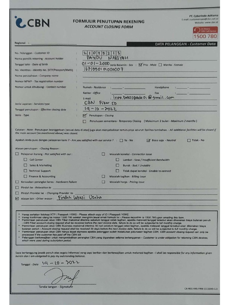 21079213 Form Penutupan CBN PDF
