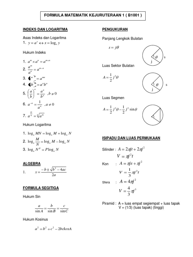 Formula Matematik dan Pengukuran | PDF