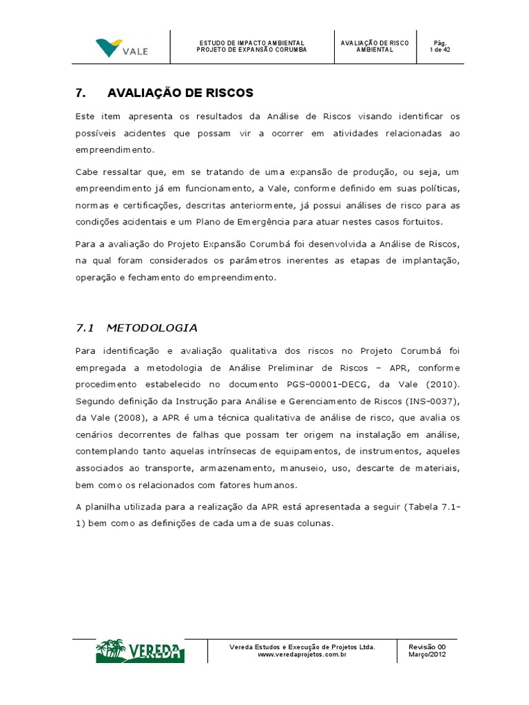 Avaliação de Riscos no Projeto Corumbá | PDF | Ambiente natural