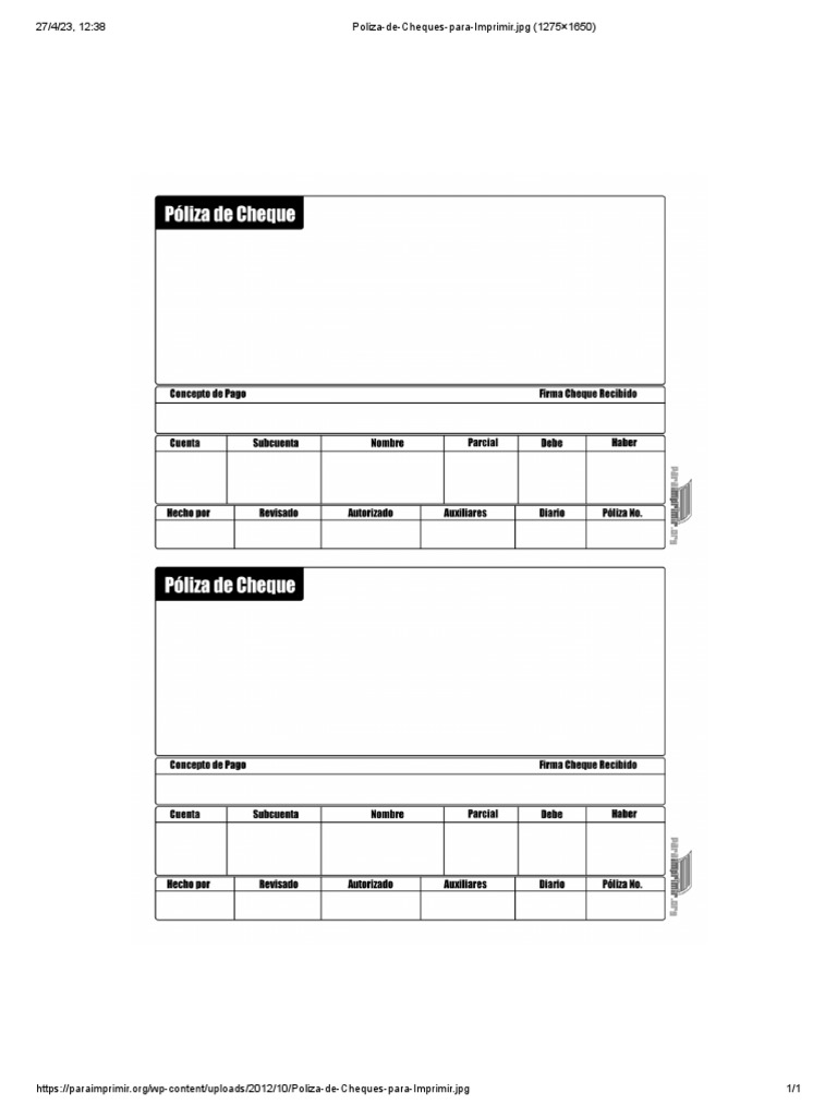 Poliza de Cheques para Imprimir | PDF