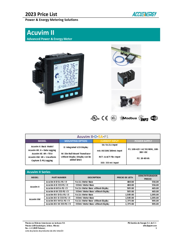 2023 AcuRev & Acuvim Price List | PDF | Electrical Engineering | Computing