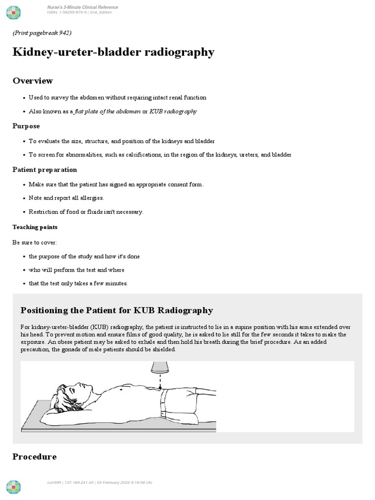 KUB Radiography: Overview and Procedure | PDF | Kidney | Radiography