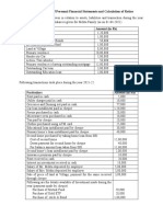 Prepare Financial Statements and Calculate Ratios for Personal Finances