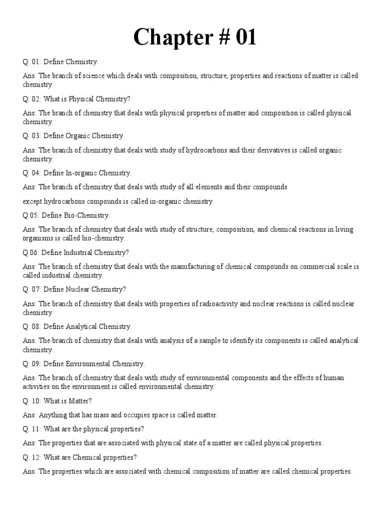 CH#1 Short Questions 9th Class | PDF | Ion | Molecules
