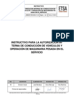 Instructivo para La Autorización In-Terna de Conducción de Vehículos Y Operación de Maquinaria Pesada en El Servicio