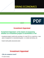 ENGINEERING ECONOMICS LECTURE 8 INVESTMENT APPRAISAL
