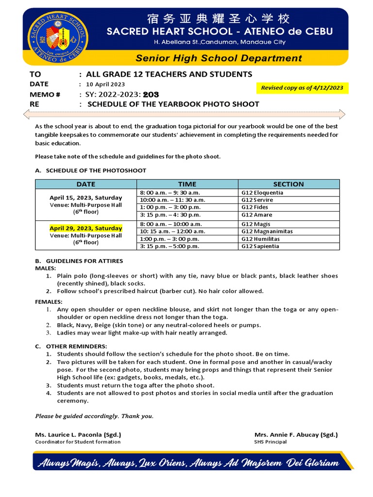 Memo203SchedueloftheYearbookPhotoShoot PDF