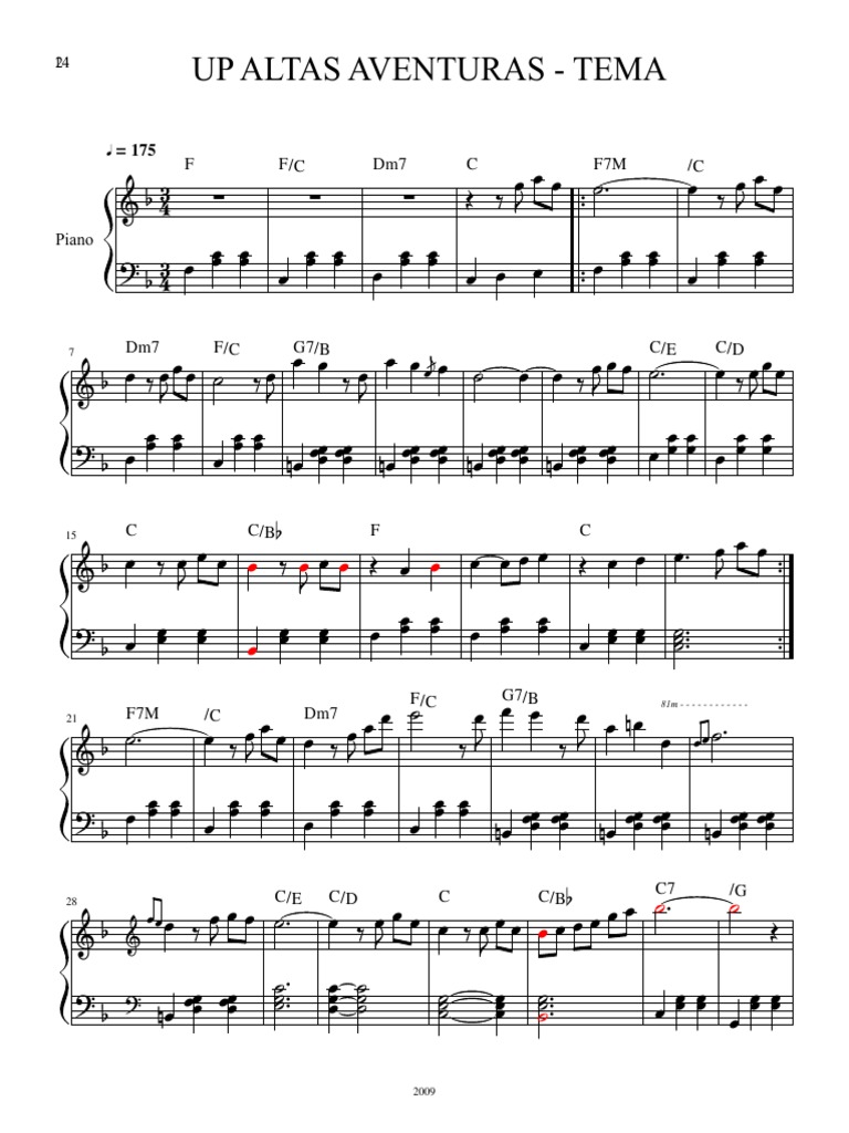 Up Altas Aventuras Tema Piano Cifra PDF