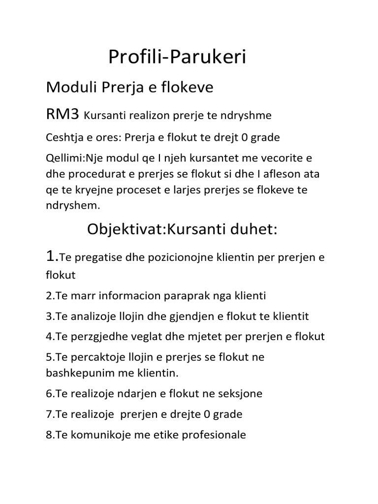Profili-Parukeri: Moduli Prerja e Flokeve RM3 | PDF