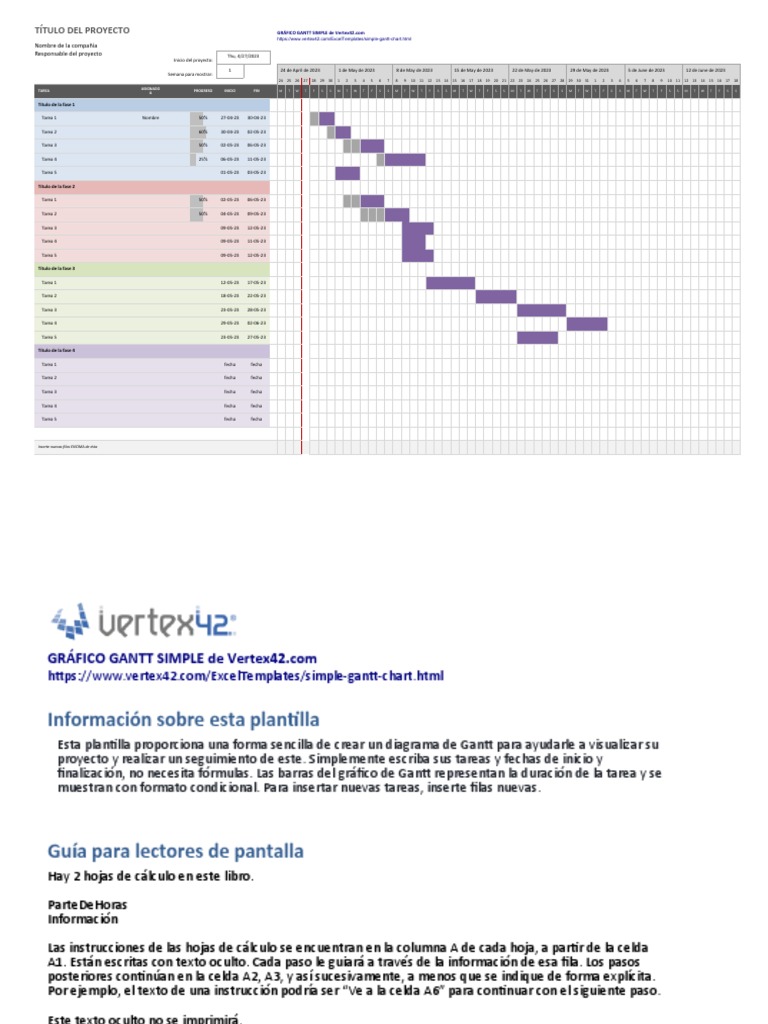 Diagrama de Gantt Simple1 | PDF | Hoja de cálculo | Gestión de proyectos