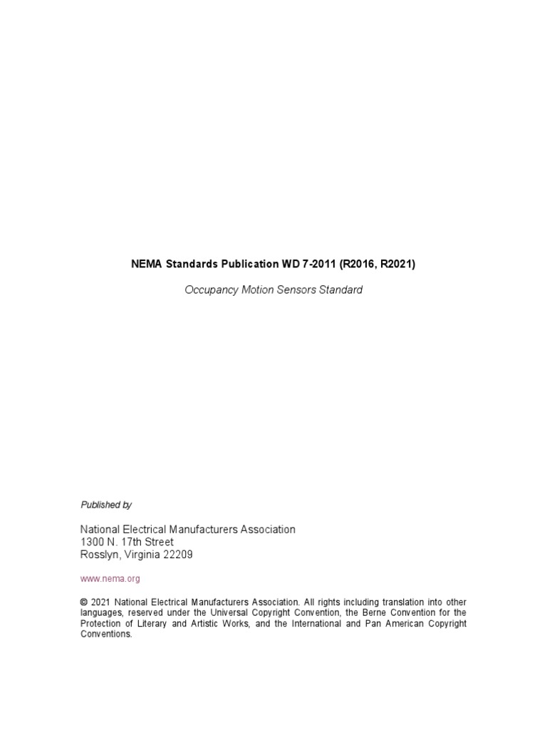 NEMA Standards Publication WD 72011 (R2016, R2021) Occupancy Motion