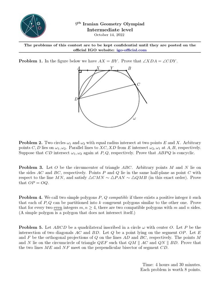 9th Iranian Geometry Olympiad Problems | PDF