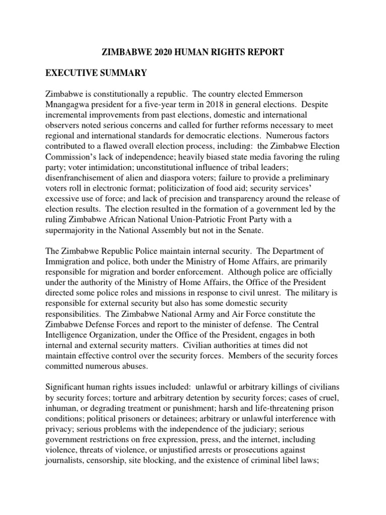 Zimbabwe 2020 Human Rights Report | PDF | Detention (Imprisonment ...