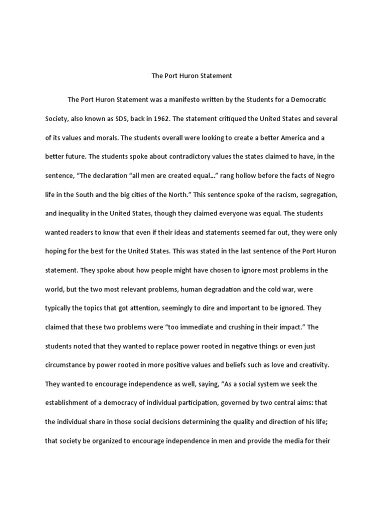 The Port Huron Statement NasenWashington PDF