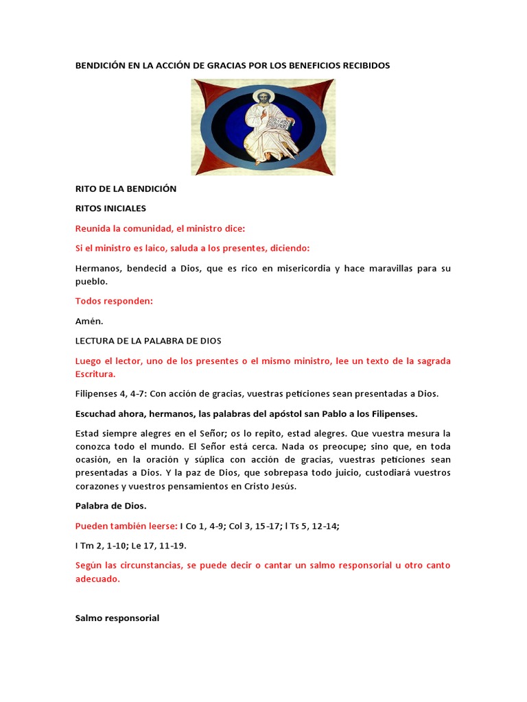 Bendición en La Acción de Gracias Por Los Beneficios Recibidos | PDF ...