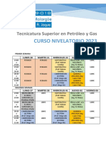 Curso Nivelatorio 2023 Horario: Tecnicatura Superior en Petróleo y Gas