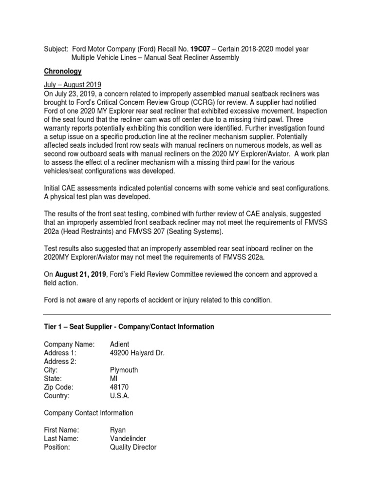 20E07 RECALL intelligence overview