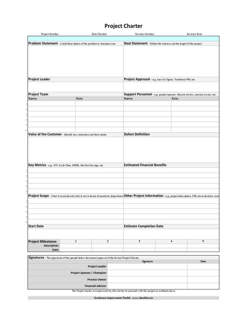 Project Charter: Role: Name: Role: Name | PDF | Six Sigma | Business