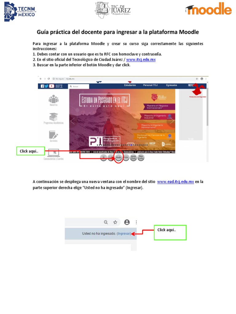 Guía de acceso a Moodle ITCJ | PDF | Negocios