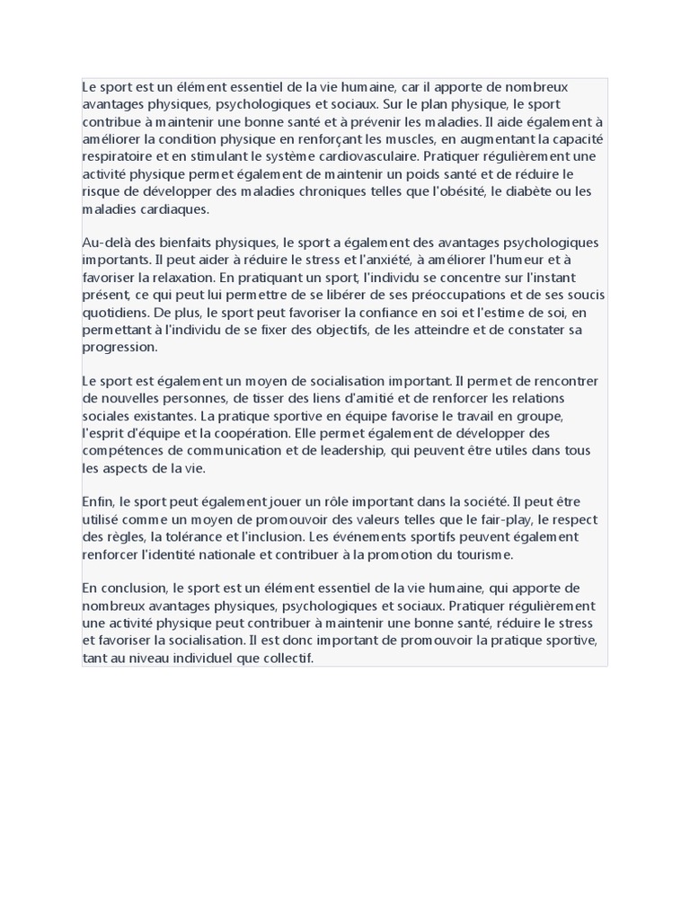 Importance du sport dans la vie humaine | PDF | Des sports | Psychologie