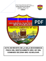 Acta de Revista de La Sala de Evidencia Fisica Del Destacamento Nro: 621 Del Comando de Zona Nro: 62 Bolivar