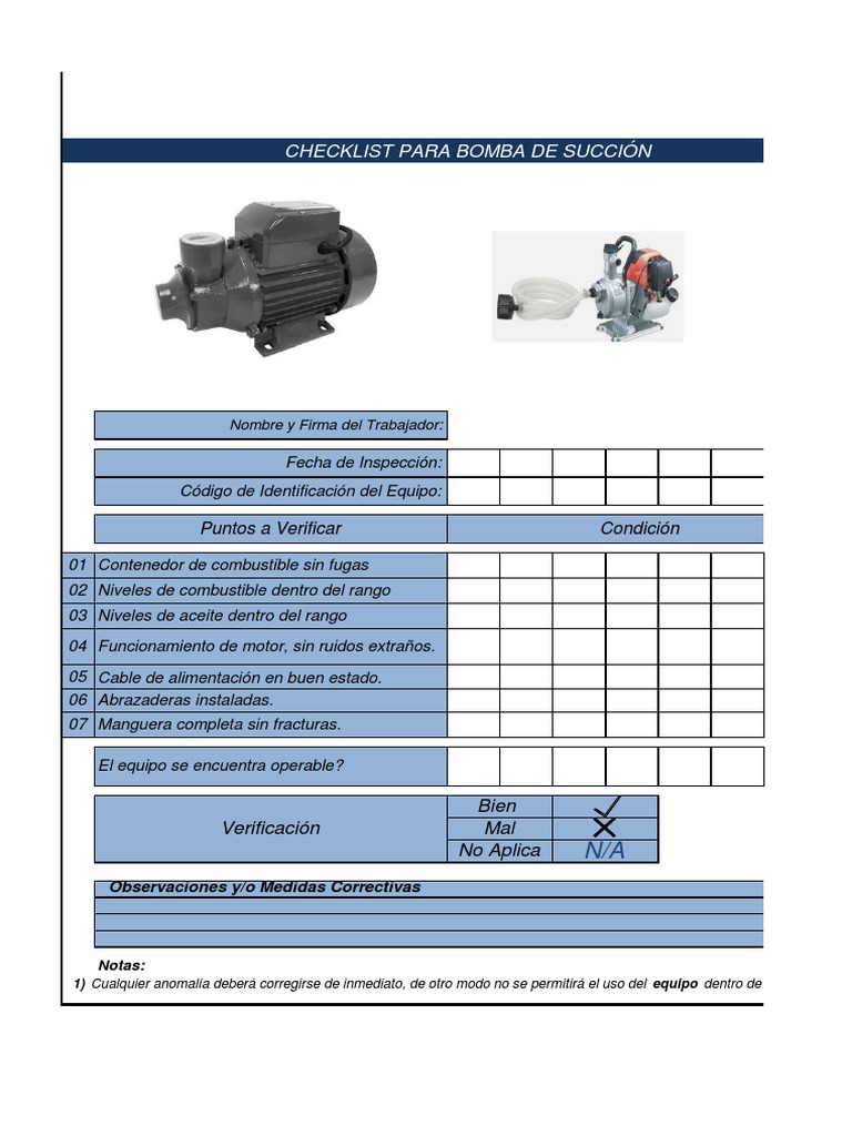 Checklist de Inspección de Bombas | PDF