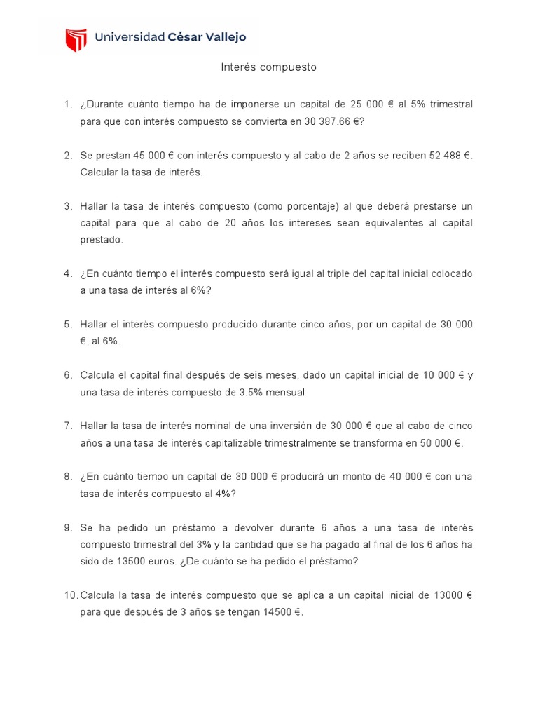 Ejercicios de Interés Compuesto y Cálculos Financieros | PDF | Interés ...