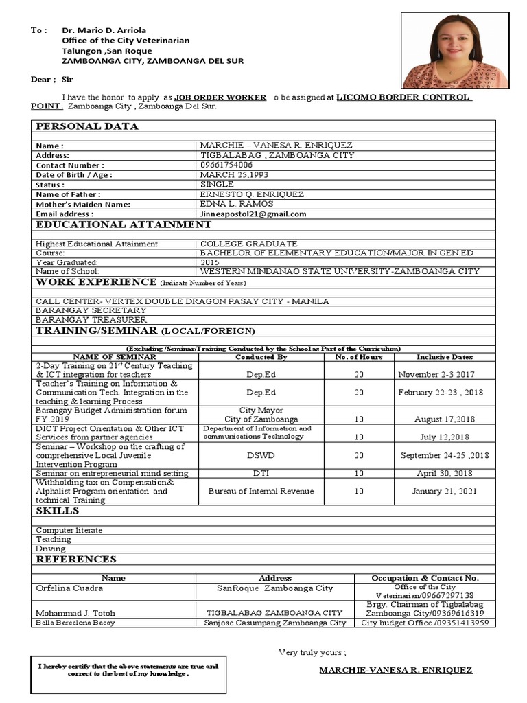 Personal Data Dr. Mario D. Arriola Office of The City Veterinarian