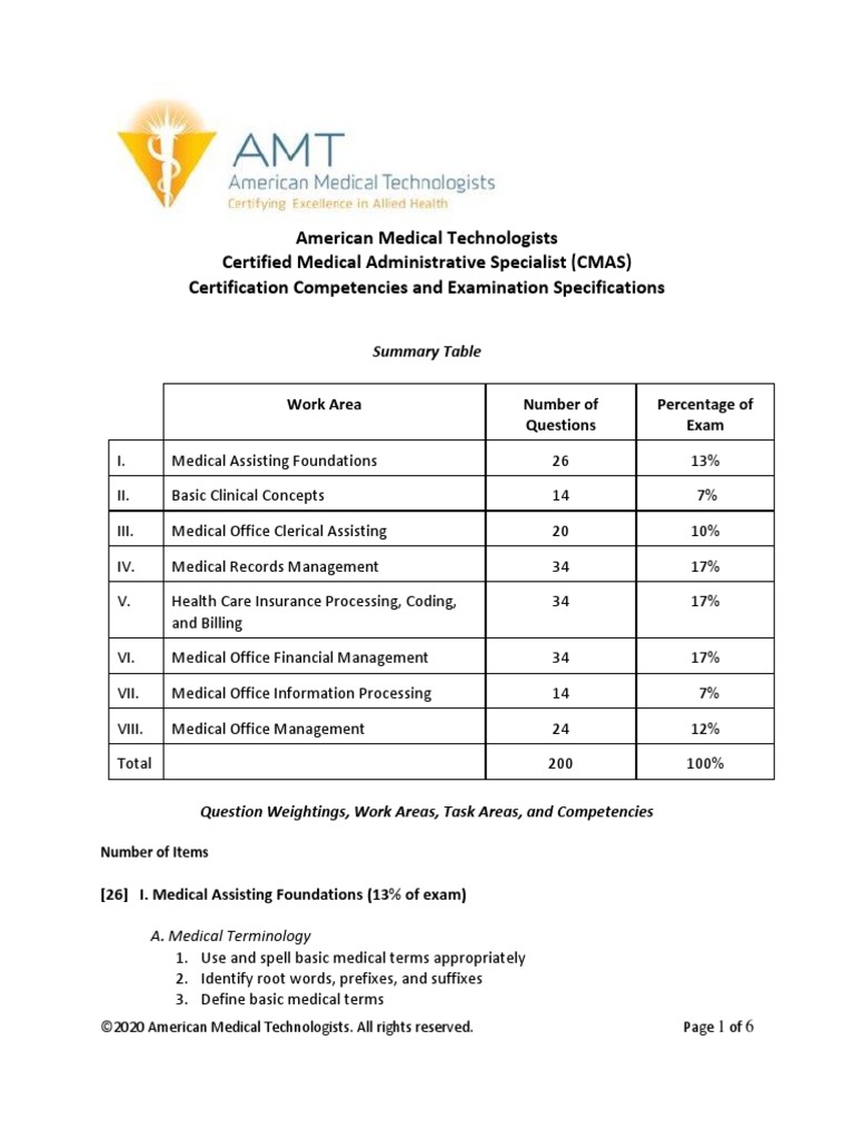 American Medical Technologists Certified Medical Administrative