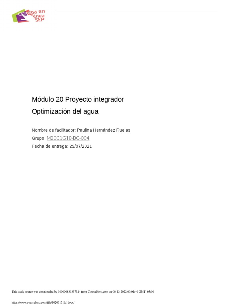Módulo 20 Proyecto Integrador Optimización Del Agua | PDF