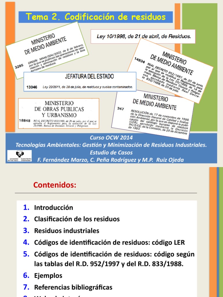 Tema 2. Codificación de Residuos | PDF | Residuos | Contaminación