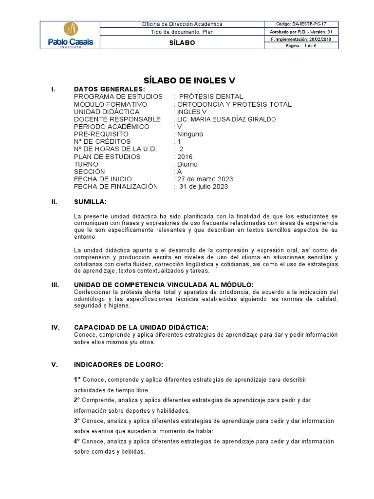 5° INGLÉS PRÓTESIS DENTAL PDF Aprendizaje Cognición