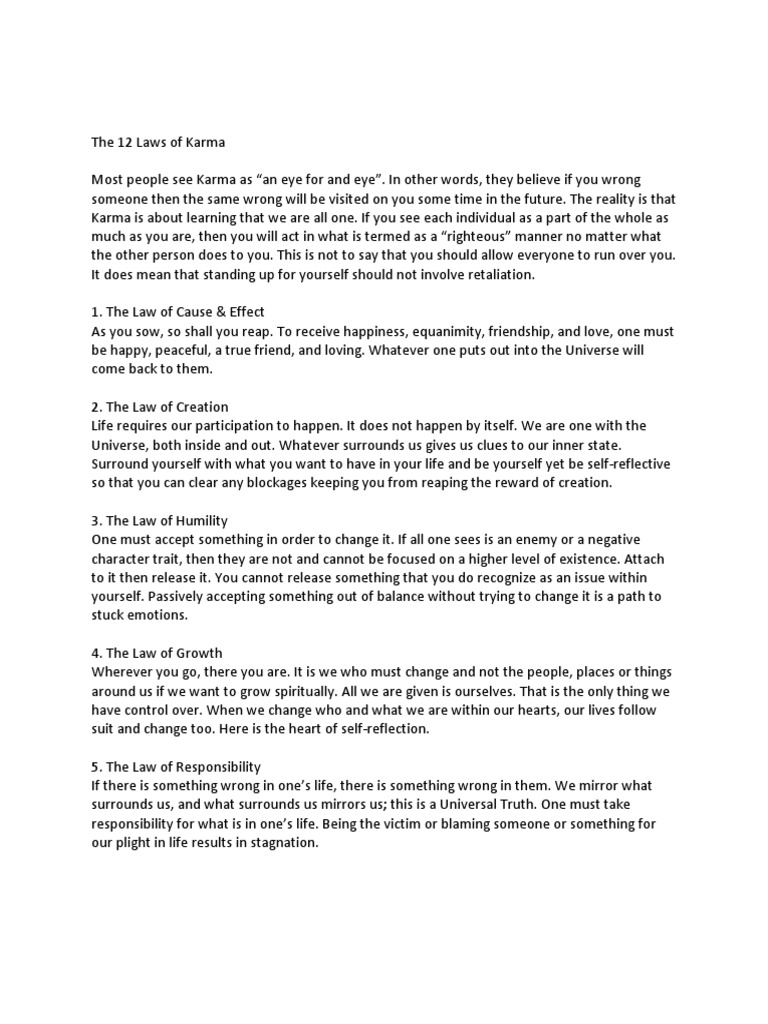 The 12 Laws of Karma | Download Free PDF | Psychology | Psychological ...
