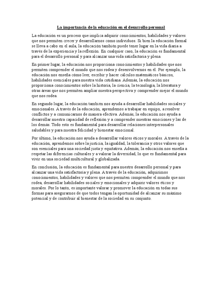 La Importancia de La Educación en El Desarrollo Personal | PDF