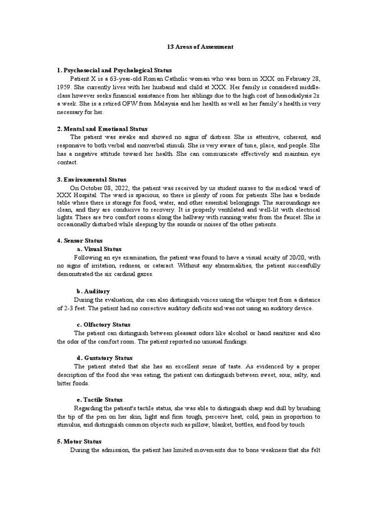 13 Areas of Assessment (Elderly) | PDF | Taste | Senses