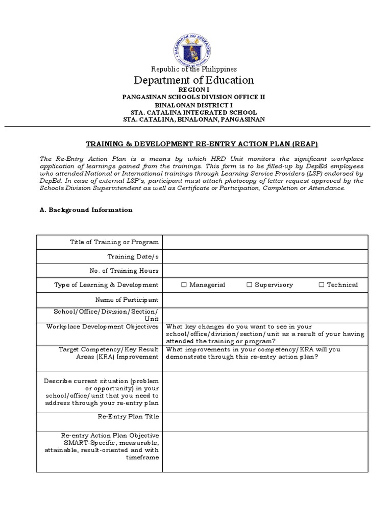 Re Entry Action Plan Meaning
