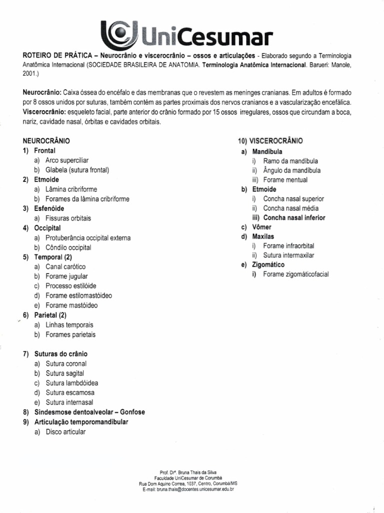 4 Cranio Neurocranio E Viscerocranio Pdf