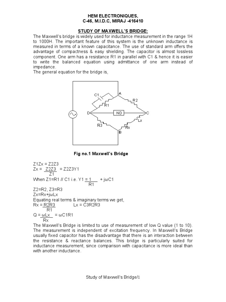 Maxwell Bridge Inductance Electrical Impedance