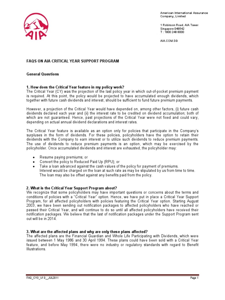 Understanding critical year support faqs on aia s program to address
