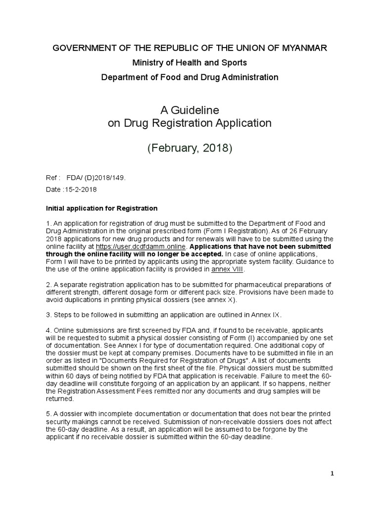 Myanmar Drug Registration Guidelines | PDF | Pharmaceutical Formulation ...